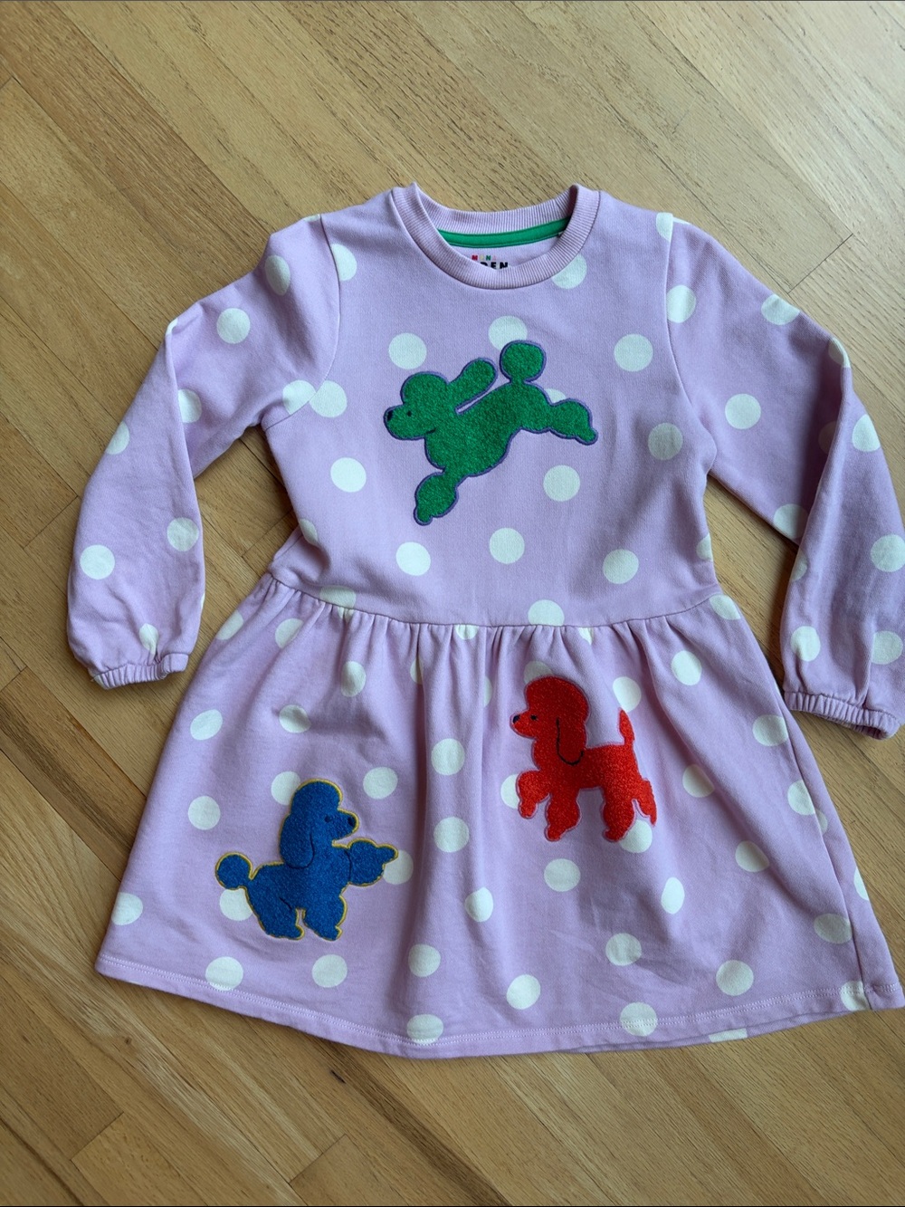 Mini Boden sweatshirt dog appliqué dress, 5-6Y